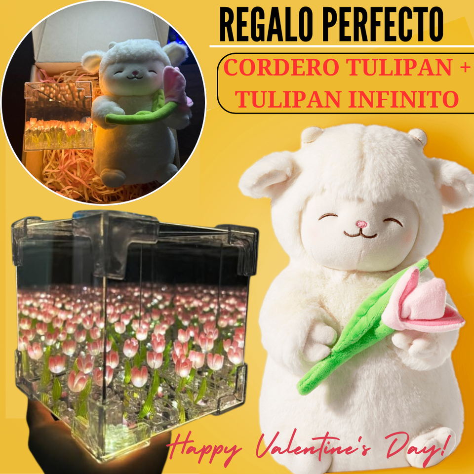 PELUCHE CORDEITO TULIPAN + TULIPAN INFINITO CAJA DE REGALO